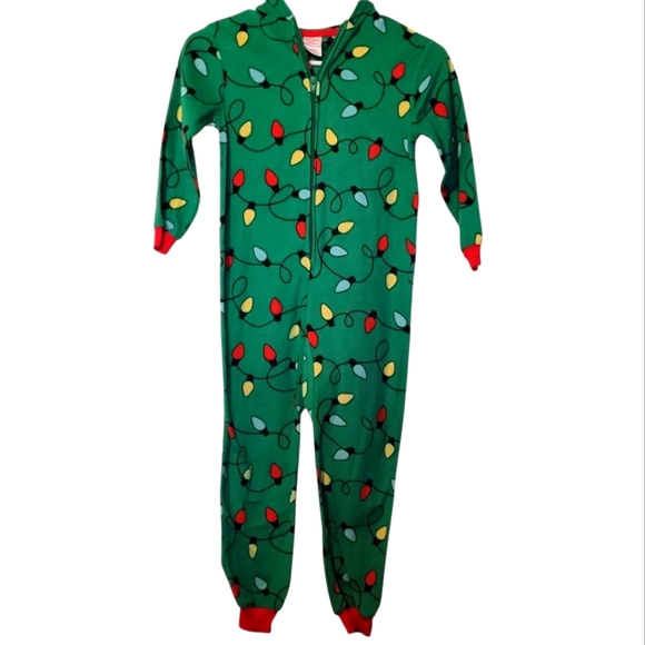 Nwot Cat & Jack Christmas Tree Lights Fleece Flame Resistant Pajamas Size 5 Kids - Picture 2 of 11